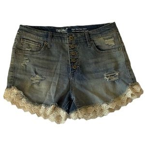 High Rise Lace Trim Jean Shorts